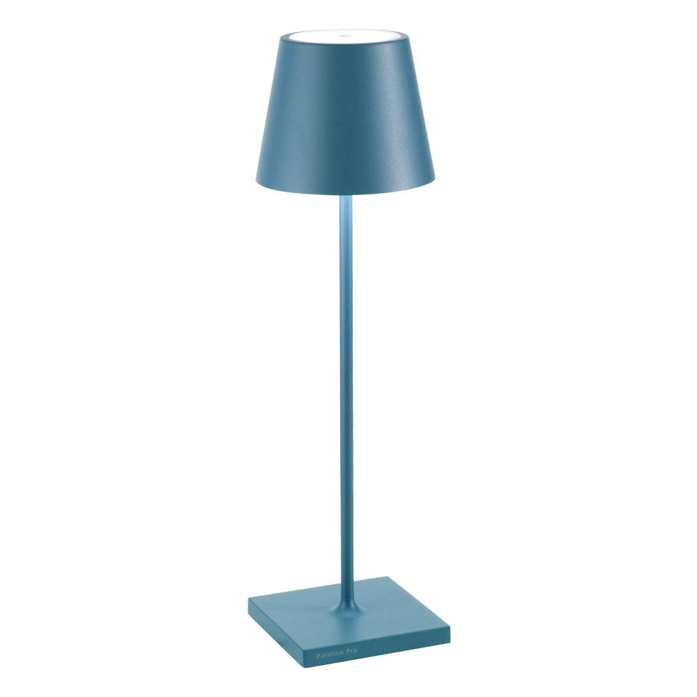 Zafferano Lampada a led da tavolo Poldina Pro Blu Avio ricaricabile e dimmerabile con batteria fino a 12 ore. Da uso esterno IP65