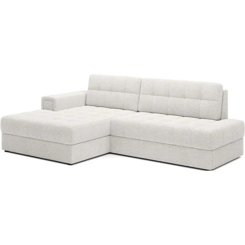 Divano angolare convertibile CUBITO bianco bouclé 240 cm con contenitore e letto
