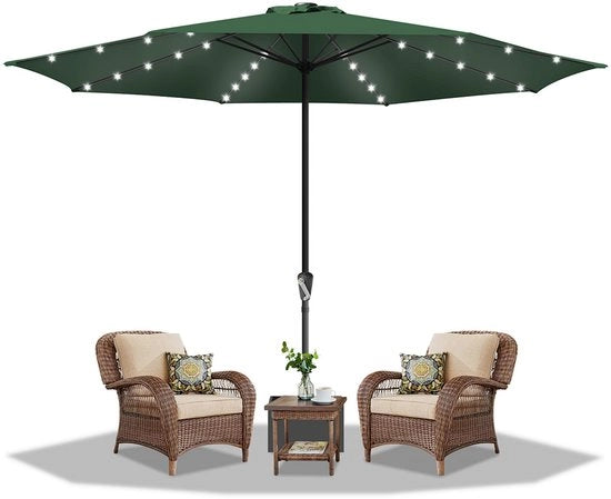 Parasole da giardino - 350CM - Ombrellone - con LED - UV50+ - Impermeabile - Ombrellone da balcone - Ombrellone a vento - Verde