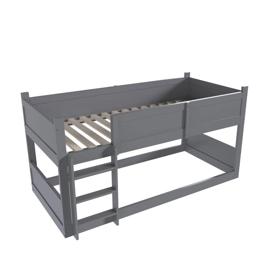 Letto a tre livelli 90x200 cm con sponde alte in legno grigio