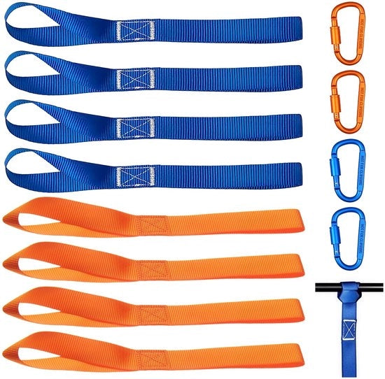 Cinture di sicurezza in nylon da 8 pezzi - Resistenza 1000 kg - Cinture di sicurezza con chiusura a gancio - Disegno compattabile - Materiale duraturo e leggero - Cinture di sicurezza con cinturini di sicurezza
