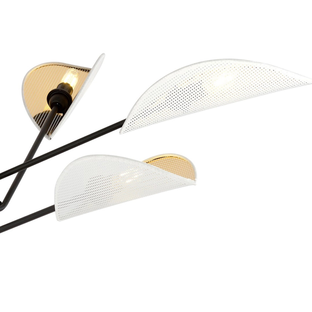 Lampada a sospensione VENE in acciaio nero con paralumi bianco e oro