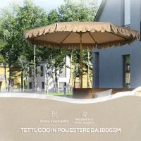 Ombrellone da Giardino Inclinabile a 8 Stecche con Manovella e Prese d'Aria, 2.7x2.4 m, Cachi