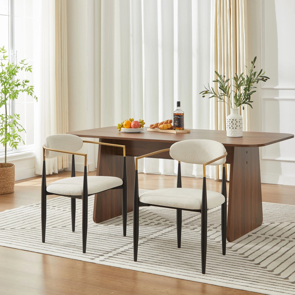 Sedia da pranzo set da 2 con piedini regolabili e braccioli, in Tessuto e Metallo Beige Nero Oro