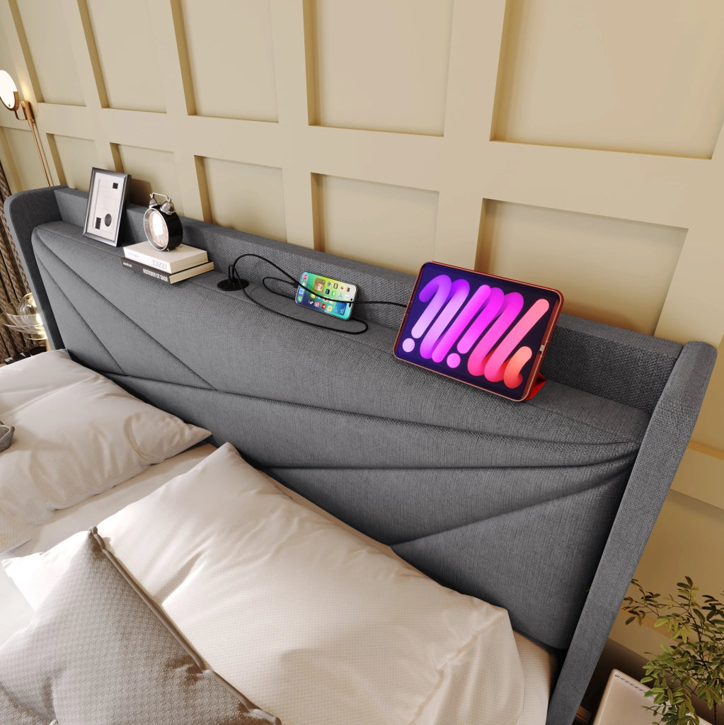 Letto matrimoniale contenitore 180x200 cm grigio con USB-C