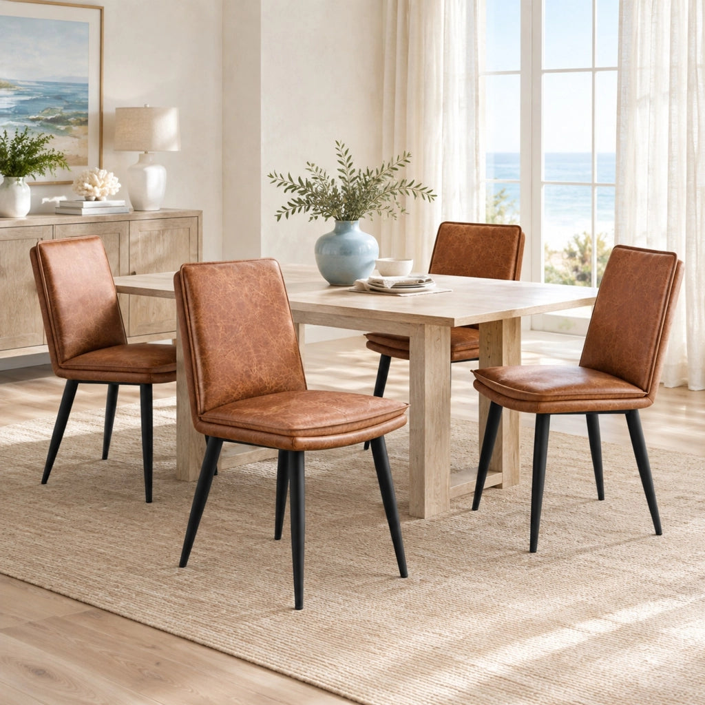 Set di 4 sedie da pranzo in PU marrone