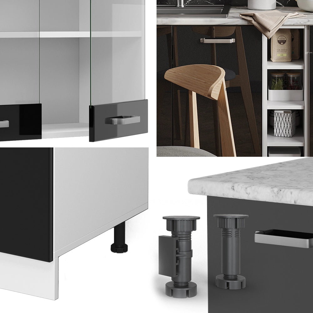 Vicco Cucina completa Nero lucido/bianco 160 cm , PL Antracite