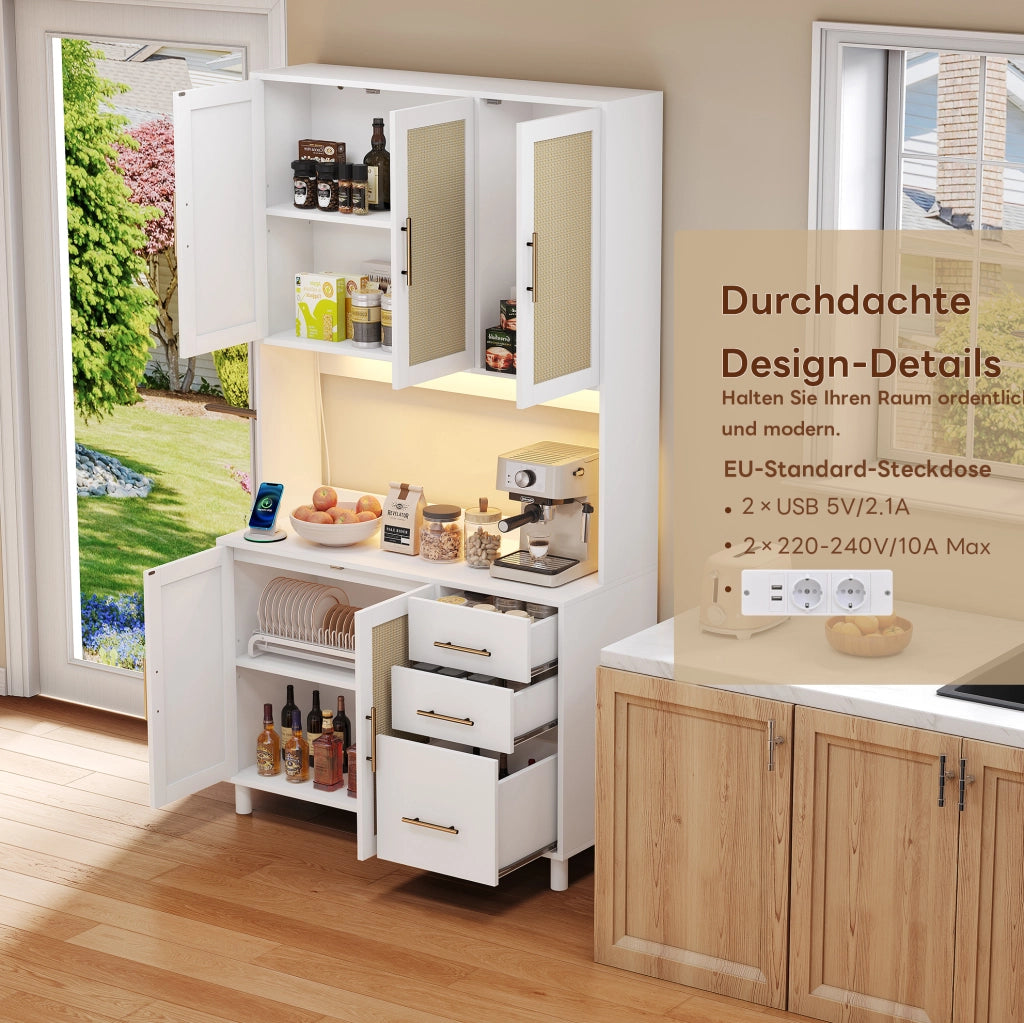 Credenza da cucina con LED controllabili da app; prese USB e 2 prese elettriche; 100x40x183 cm; MDF bianco