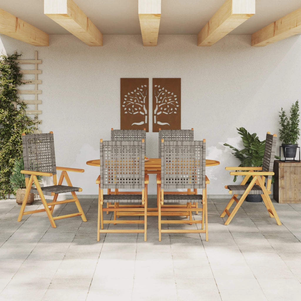 Set da pranzo per il giardino 7 pezzi  in legno di acacia e polyrattan grigio