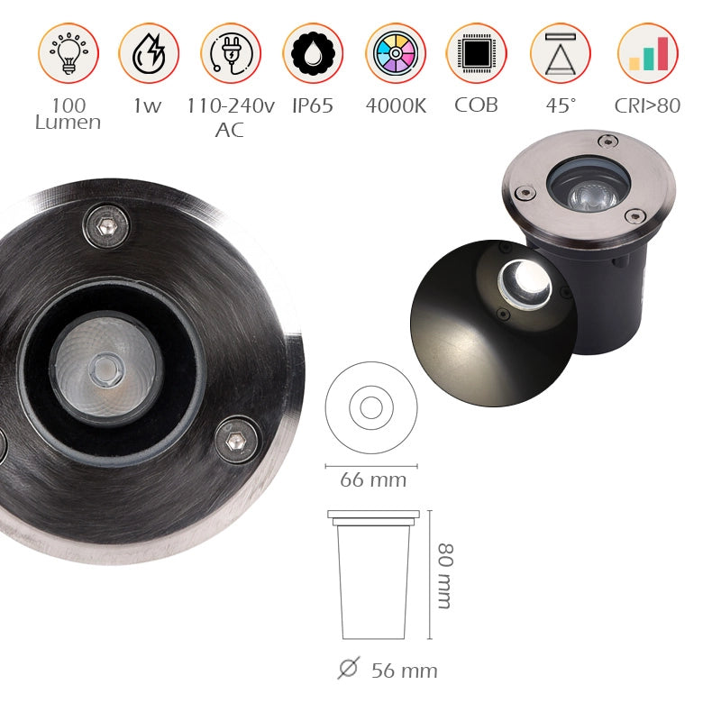 FARETTO LED SEGNAPASSO CALPESTABILE DA 1W LUCE NATURALE 4000K - IDEALE PER VIALI SENTIERI E AMBIENTI ESTERNI IP65