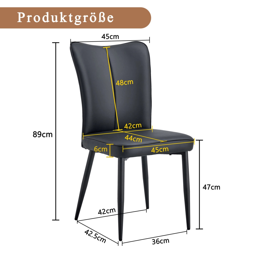 Set di 2 sedie da pranzo con schienale ergonomico in PU e metallo; nere