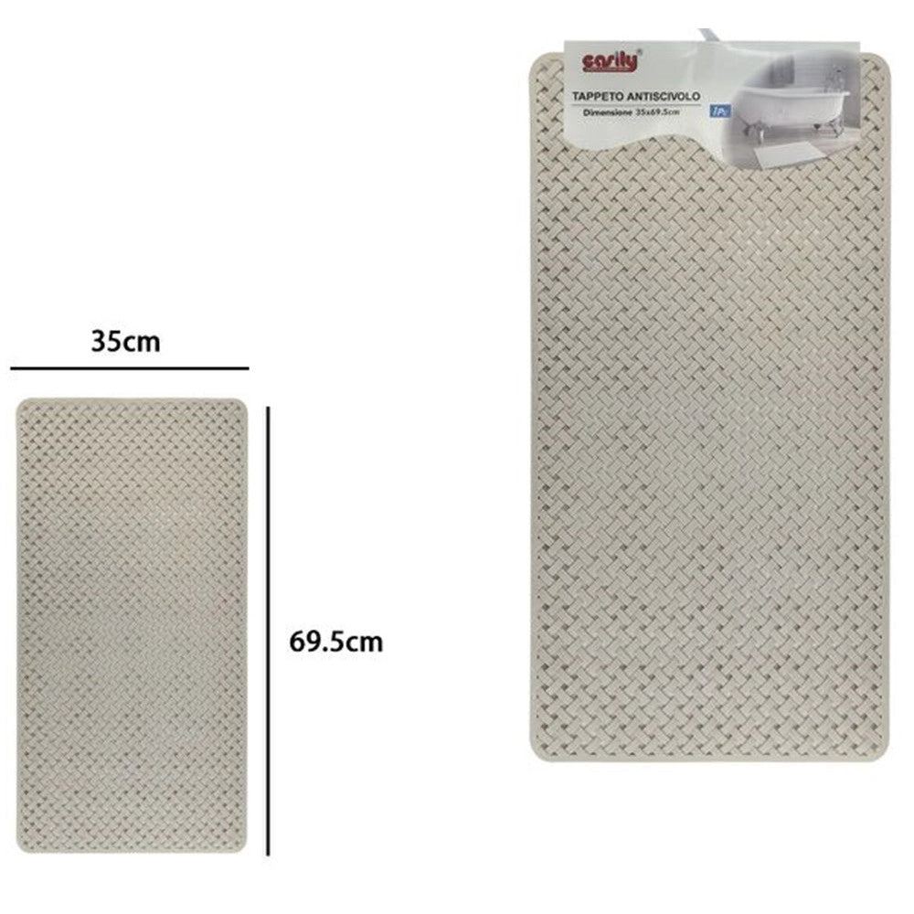Trade Shop - Tappeto Antiscivolo Effetto Intrecciato Beige Per Vasca Da Bagno Doccia 35x69.5cm 10795 -