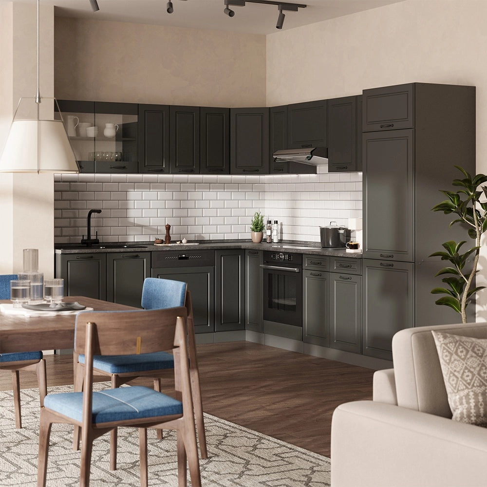 Cucina angolare completa R-Line Antracite rustico/Antracite 287 x 227 cm, PL Antracite Vicco