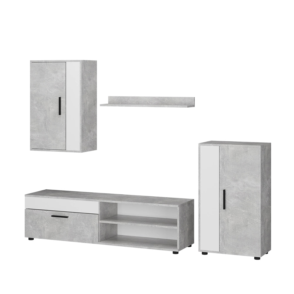 Vicco Parete attrezzata Cemento/Bianco set, 4 parti