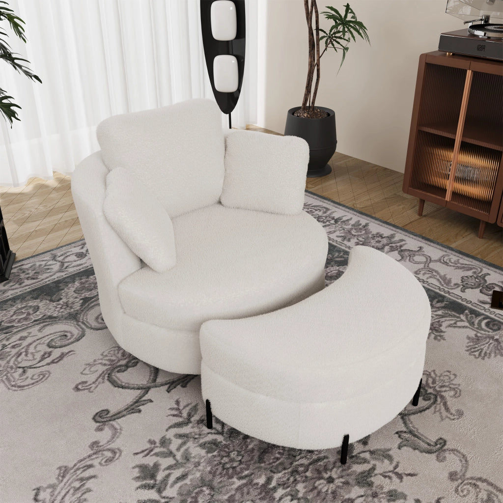 Poltrona XXL con Pouf Contenitore ¨C Xylo ¨C Ecopelle Bianca, Cuscini, Relax