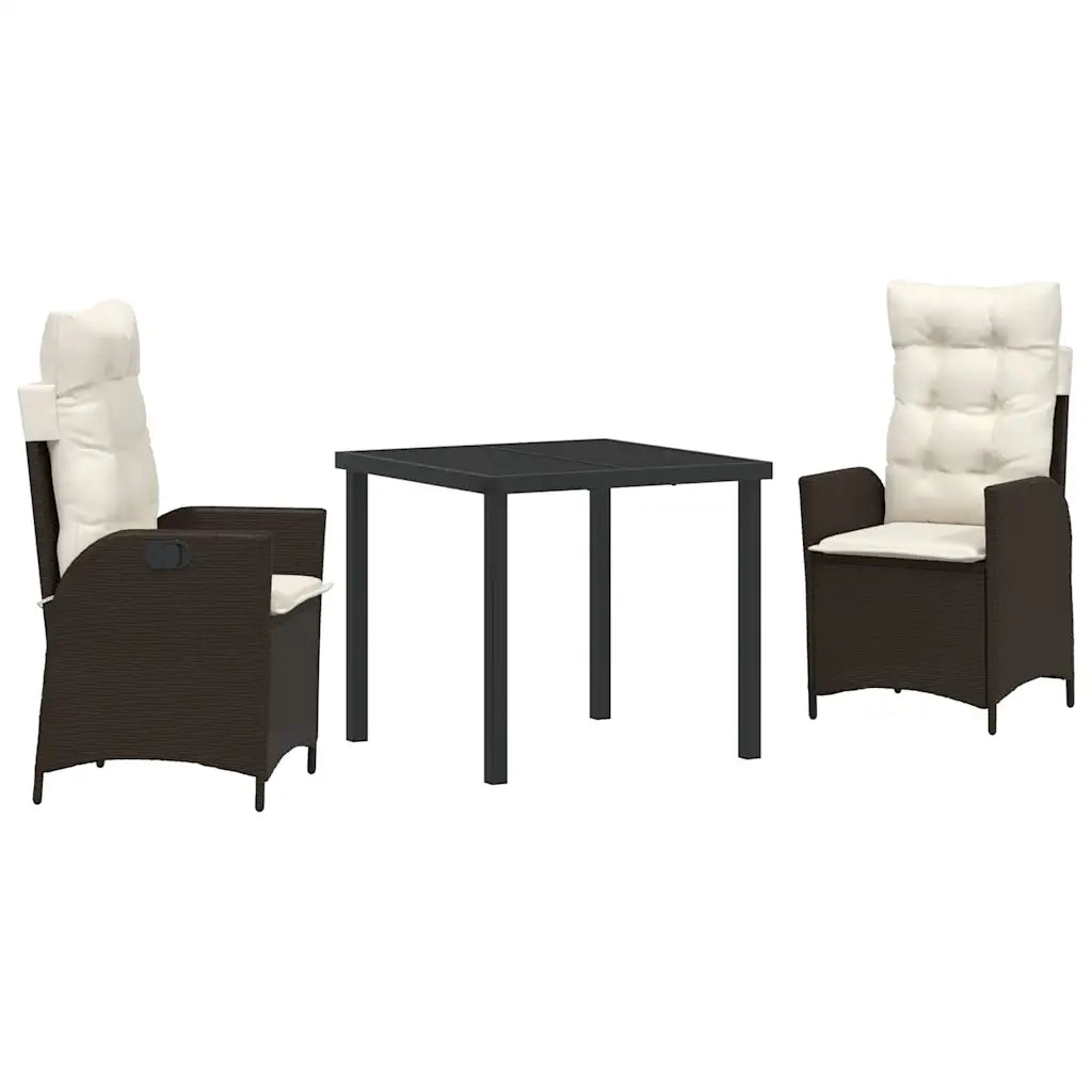 Set da Pranzo per Giardino con cuscino 3 pcs Marrone polyrattan