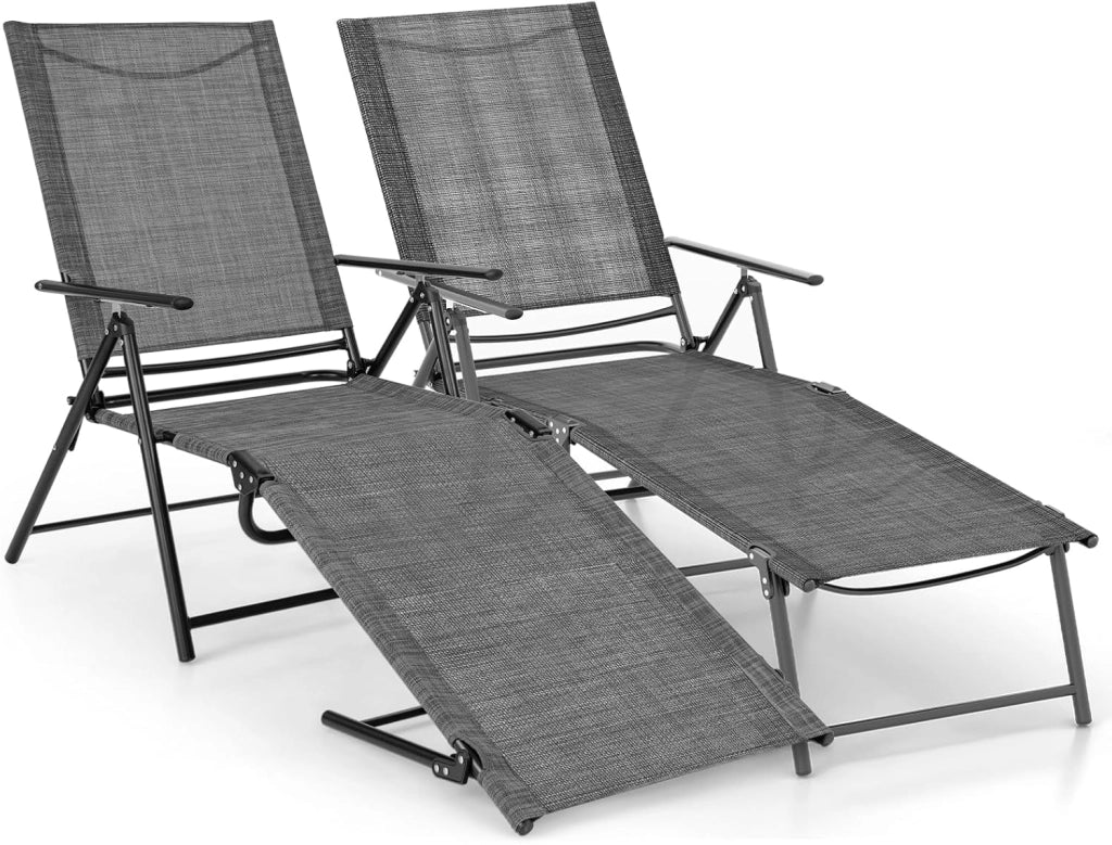 Set di 2 sedie a sdraio pieghevole con schienale regolabile, sdraio da spiaggia per giardino, spiaggia, piscina