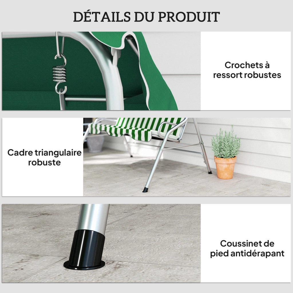 Altalena da giardino 3 posti ¨C zephmum ¨C verde 170x110x153 cm