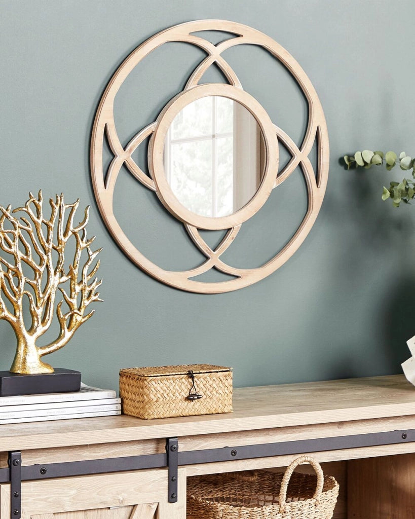 Specchio da parete legno chiaro MDF impiallacciato ø 60 cm Rotondo Decorativo Fatto mano Pezzo arredo Stile scandinavo