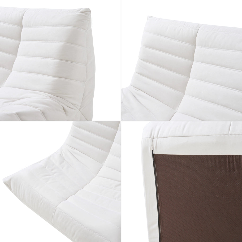 Set Kodsø di Poltrona Bassa e Pouf Poggiapiedi Imbottiti in Microfibra - Beige [en.casa]