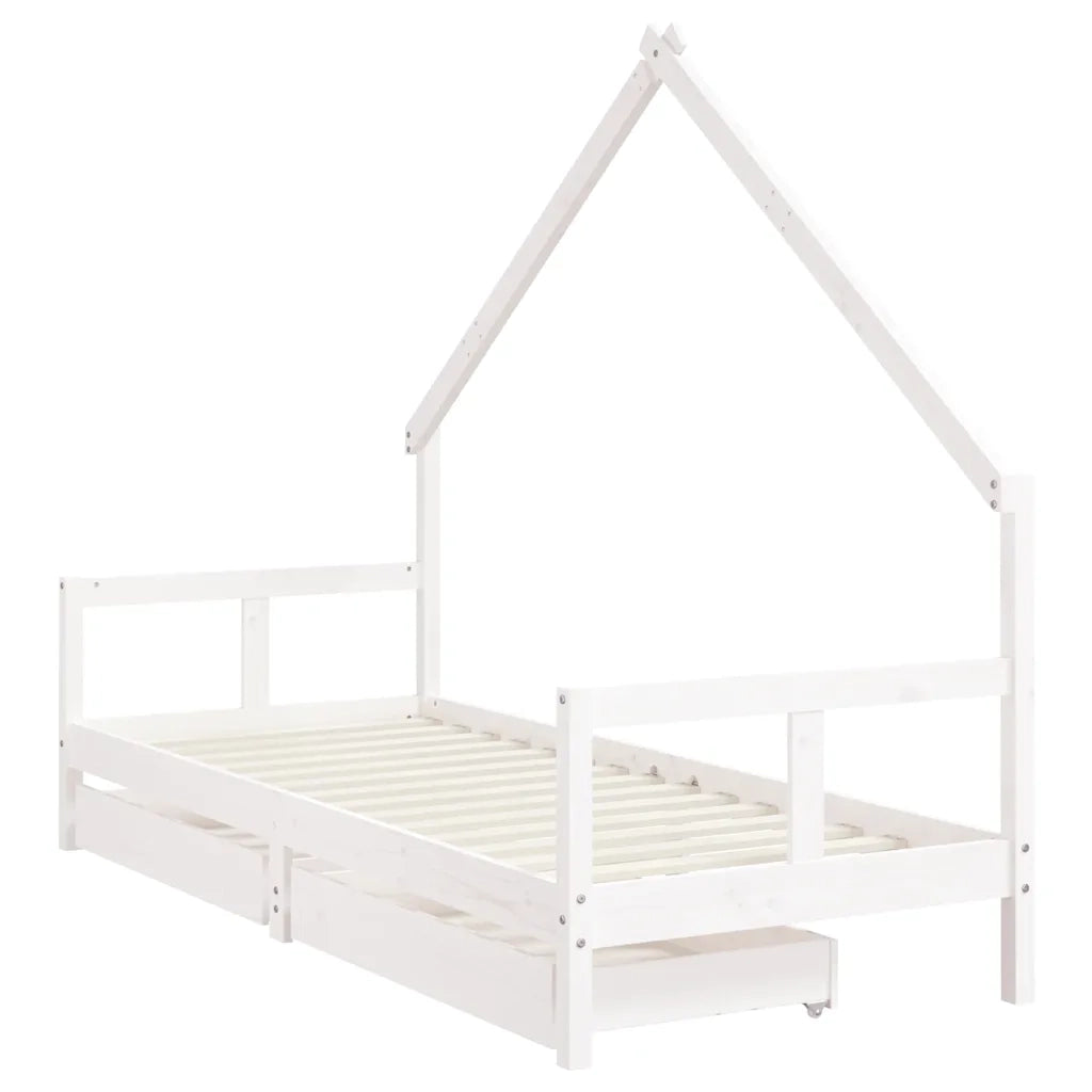 Giroletto Bambini | Letto Infantile | Lettino con Cassetti Bianco 80x200cm Massello di Pino