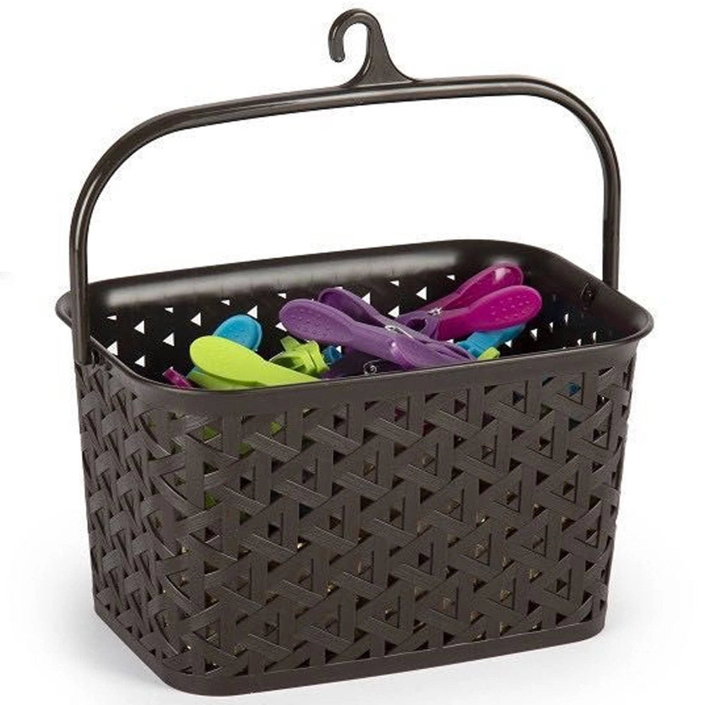 Trade Shop - Cestino Portamollette Porta Mollette Cesto Effetto Rattan In Plastica 18x24x14cm -