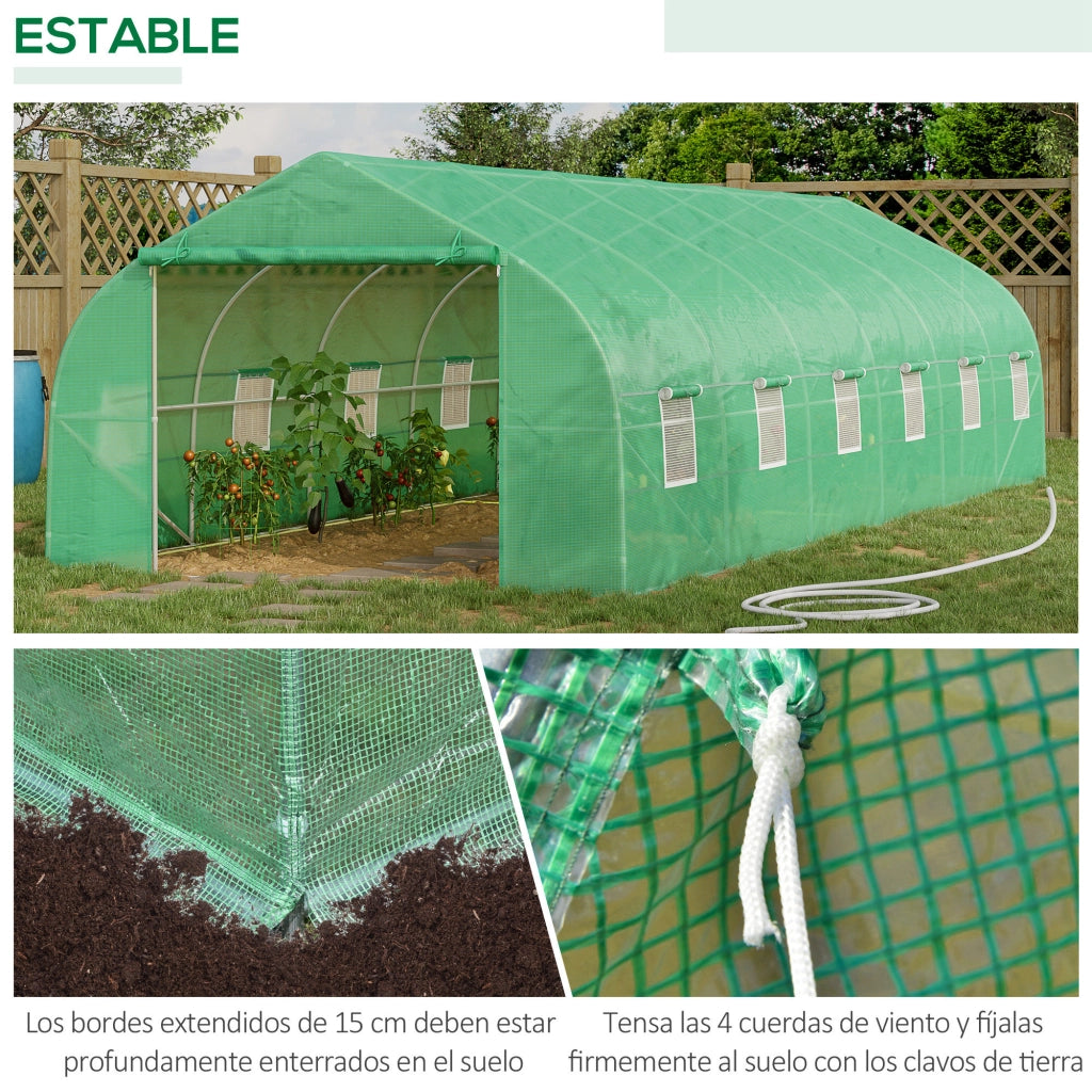 Serra da giardino a tunnel ¨C zephmum ¨C 8x3x2 m verde con 12 finestre e porta a rullo