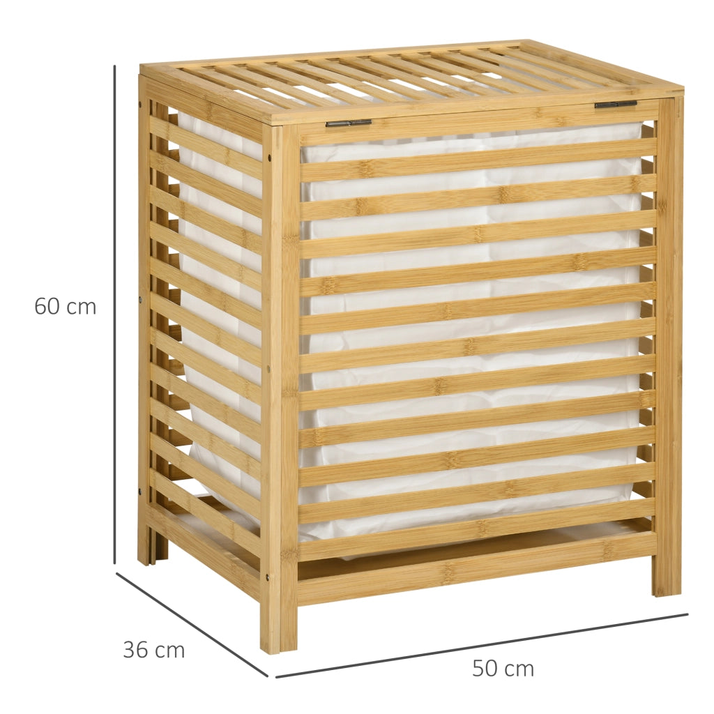 Cesto portabiancheria in bambù con coperchio e sacco interno rimovibile, 55 L, 50x36x60 cm, naturale