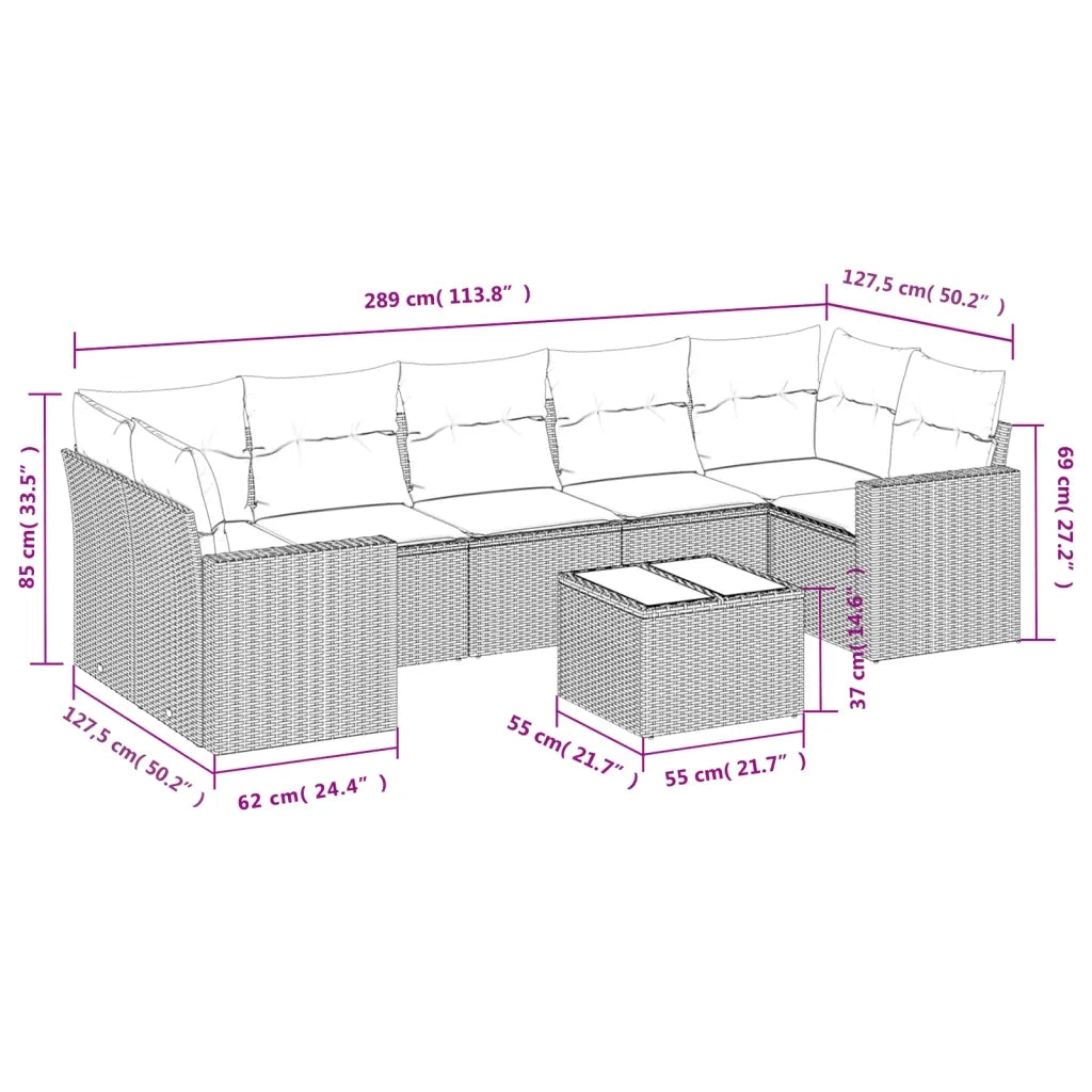 Set Divani da Giardino con Cuscini 8 pz Nero in Polyrattan 3218726
