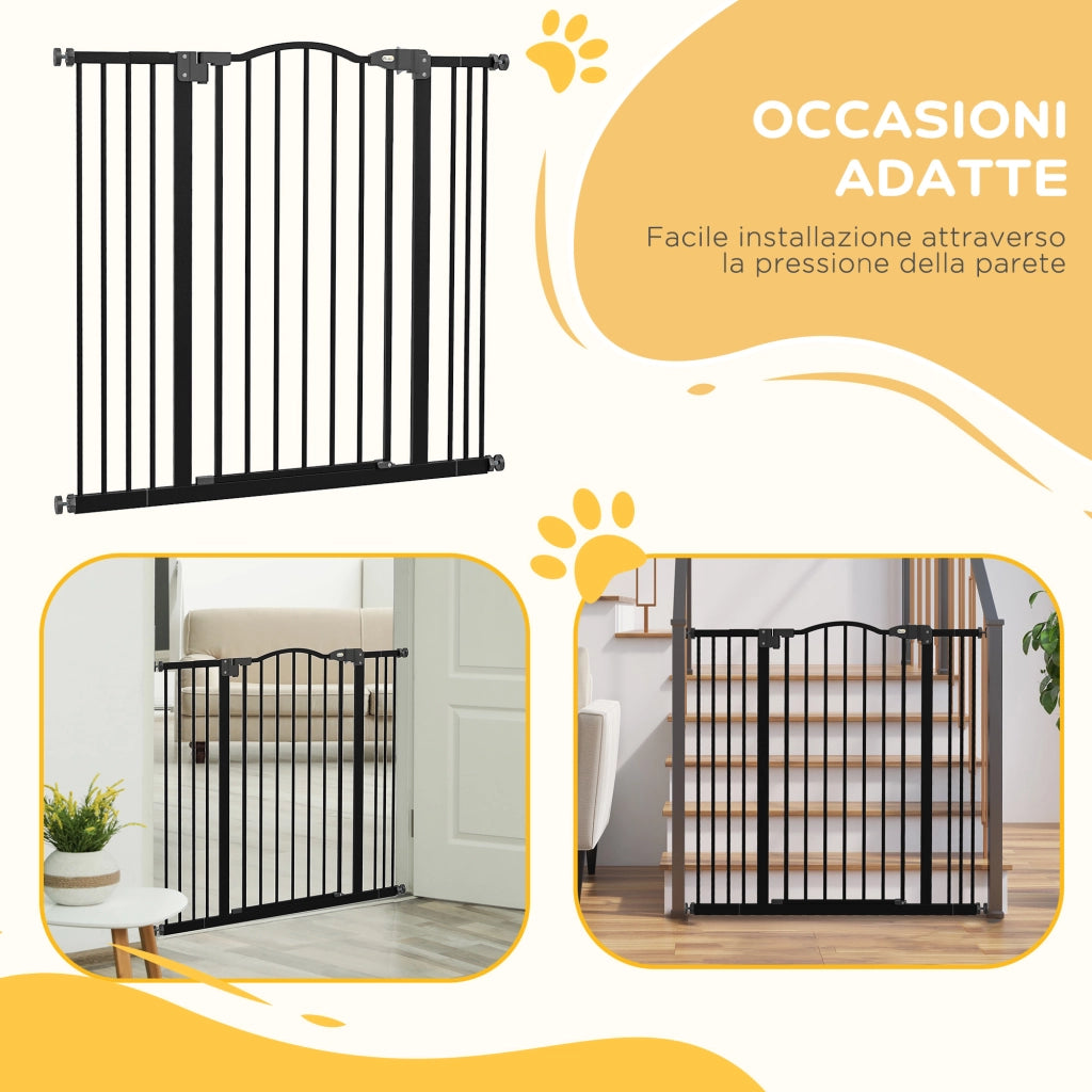 Cancelletto per Cani Estensibile con 4 Viti Regolabili, in Metallo e Plastica, 74-100x94 cm, Nero