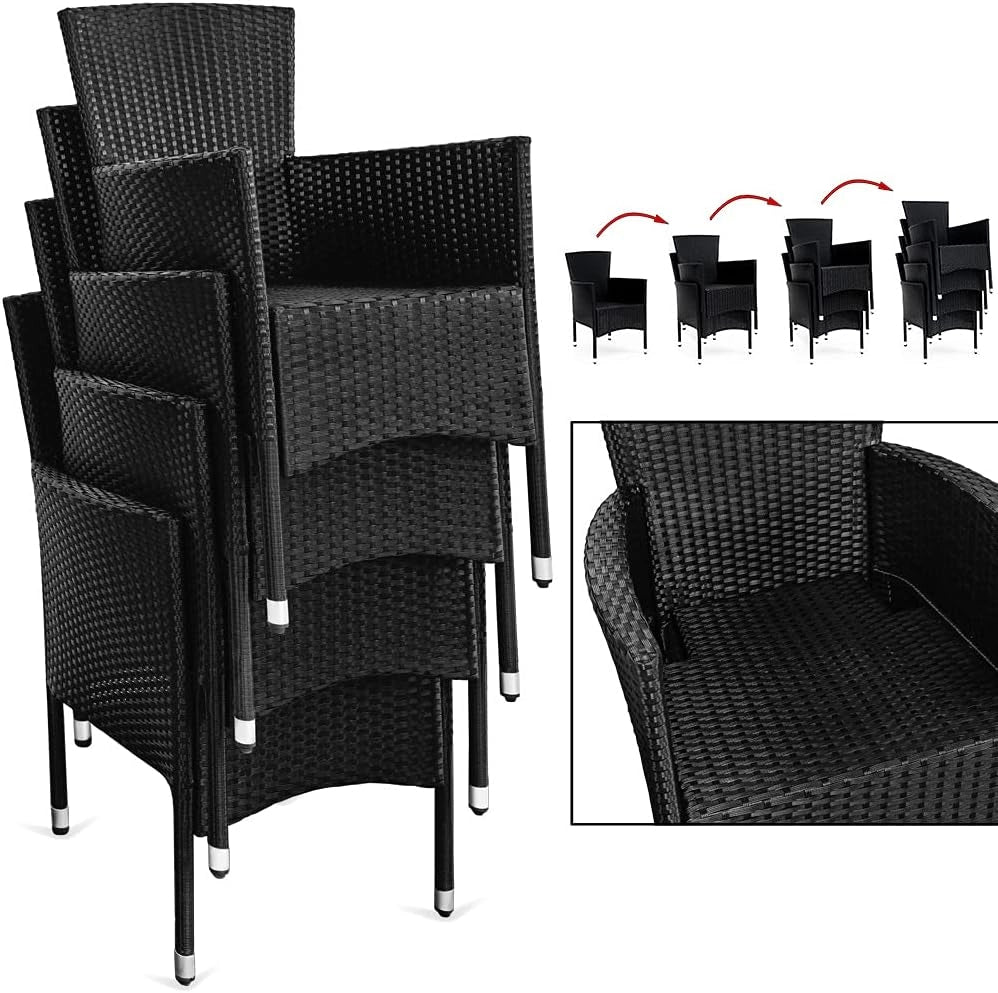Deuba Set mobili da giardino polyrattan tavolo 6 sedie impilabili pranzo balcone Tavolo e sedie terrazzo patio esterno
