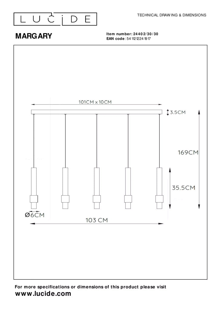Lampadario tubi Lucide Margary nero LED 22W 5 luci