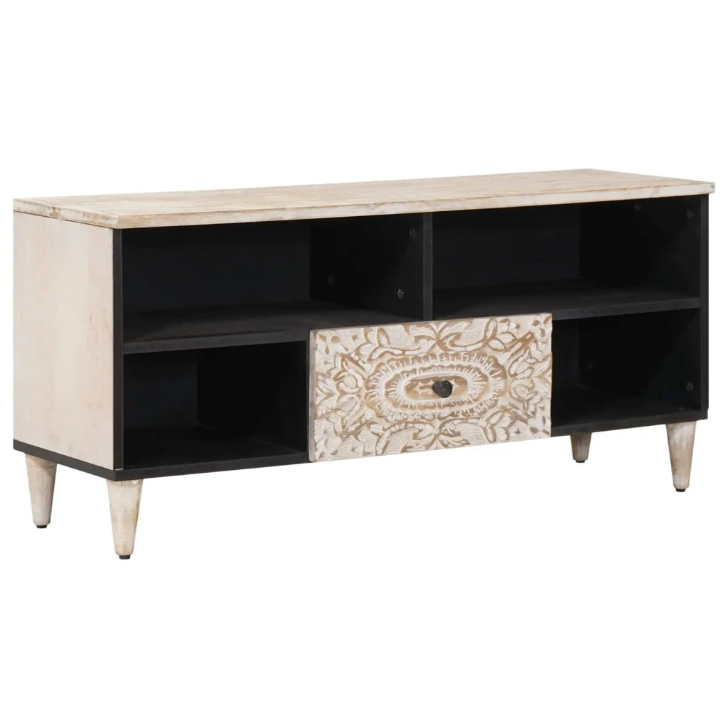 Mobile TV-Credenza per TV Bianco 100 x 33,5 x 46 cm Legno di mango massello 868710
