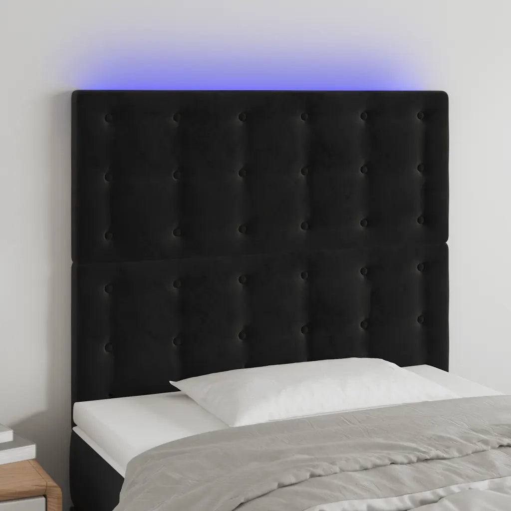 Testiera | Testata a LED Nera 100x5x118/128 cm in Velluto