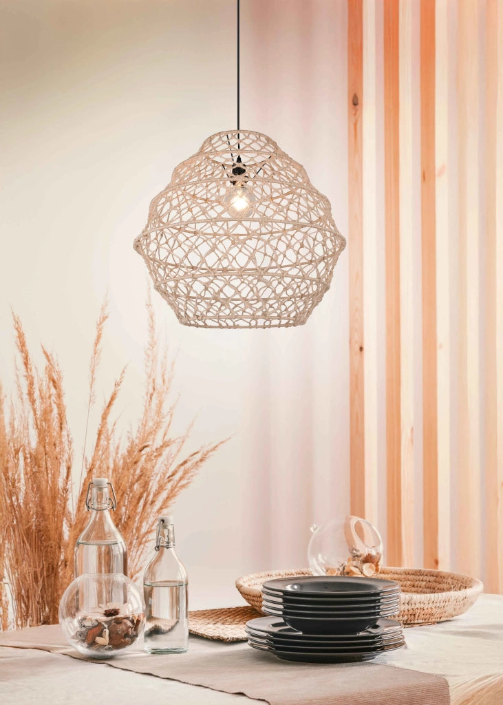 Lampada a sospensione, canapa e metallo, naturale e nero, D 60 cm, Hive