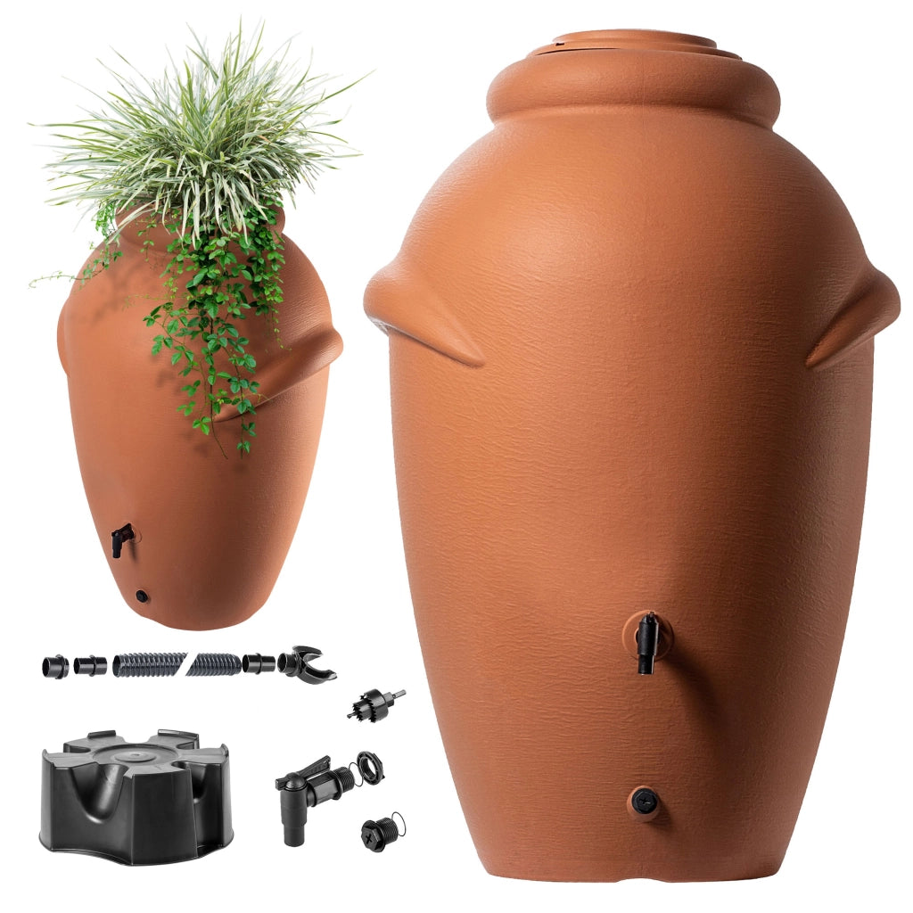 Serbatoio per acqua piovana KADAX da 360 litri + kit di collegamento al rubinetto e supporto