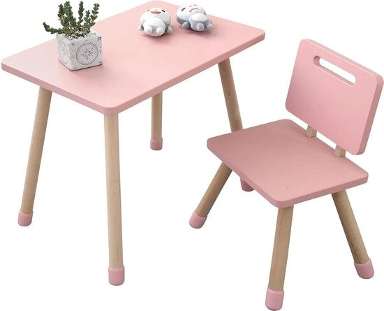 Set di tavolo e sedia per bambini in legno di abete robusto per giocare e imparare - arredamento per camera da bambini in stile scandinavo (rosa, 1 sedia)