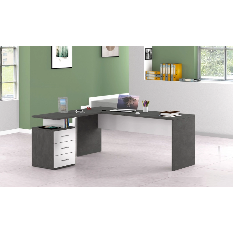 Scrivania ad angolo New Selina – 180x75x60 – Bianco Lucido e Report
