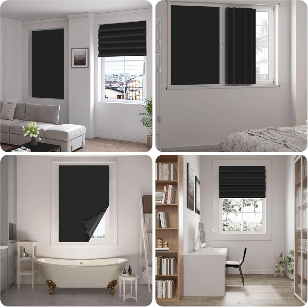 WOLTU Tenda Oscurante Senza Forature con Ventosa, Portatile e Regolabile, Protezione Solare con Ventose e Chiusura a Strappo, Tenda per Finestre Camera da Letto e Viaggi, 130x100 cm, Nero