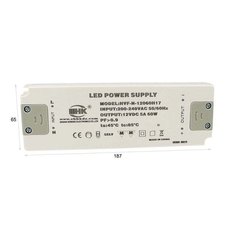 Alimentatore Trasformatore CV 60W 12V 5A Super Slim Solo 22mm Spessore