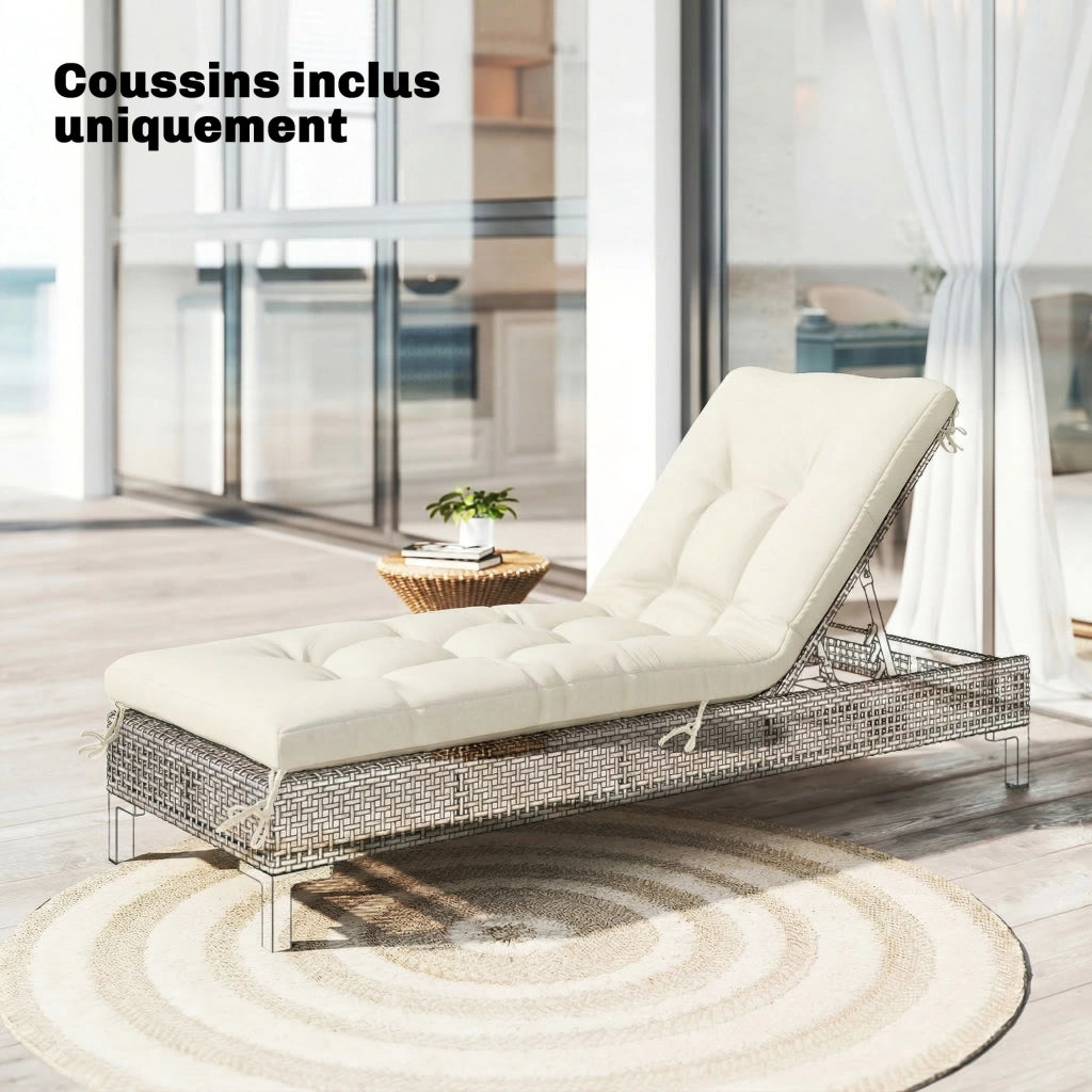 Cuscino per Chaise Longue in Memory Foam con Bretelle e Protezione UV50+ ¨C Zephmum ¨C Beige 198x65x13cm