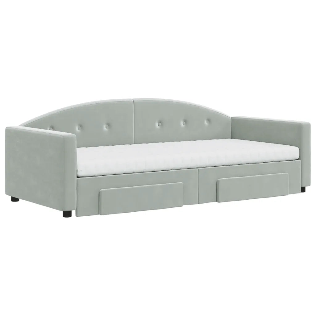 Divano Letto Estraibile Cassetti Grigio Chiaro 90x190cm Velluto