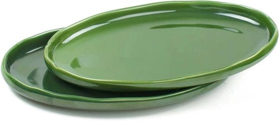 Piatti da servizio ovale in ceramica 35 cm - set di piatti da tavola in porcellana - per festa, ristorante, carne - sushivis - tacchino - verde - formato grande.