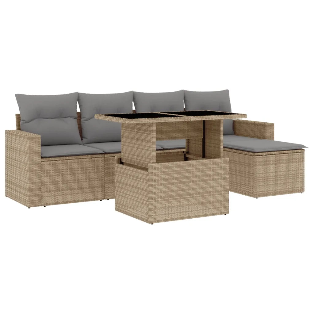 Set Divano da Giardino 6 pz con Cuscini Beige in Polyrattan