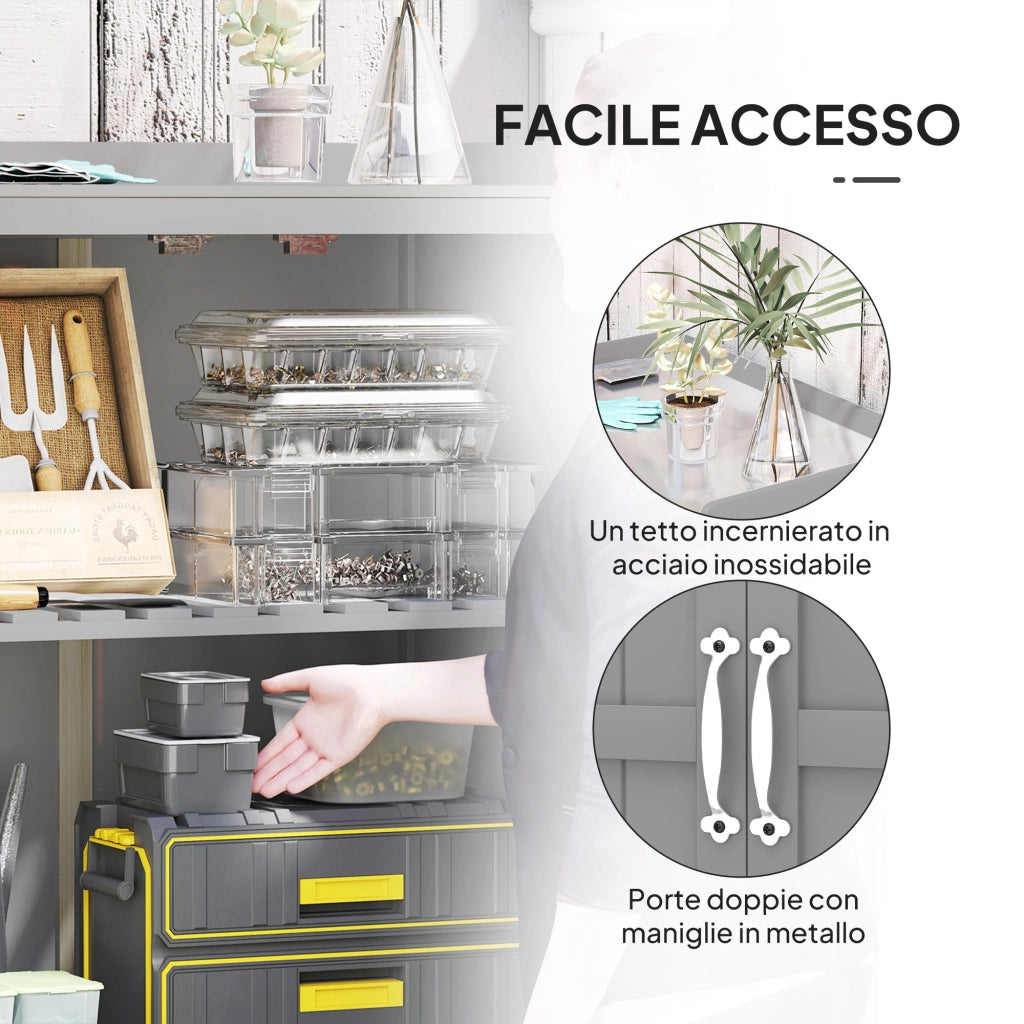 Capanno da Giardino ¨C zephmum ¨C Legno, Grigio, 2 Ante con Mensola