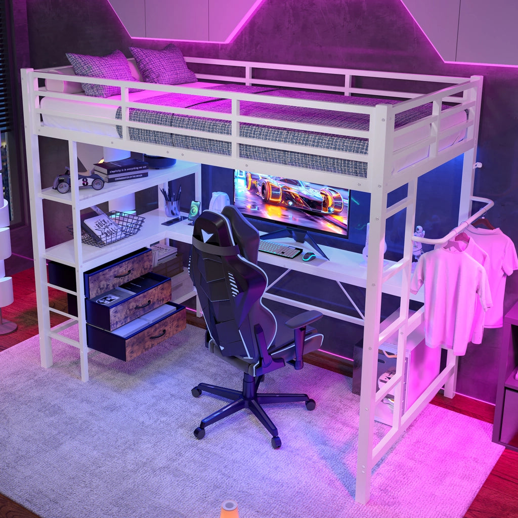 Letto a castello bianco con funzione illuminazione led 90*200cm
