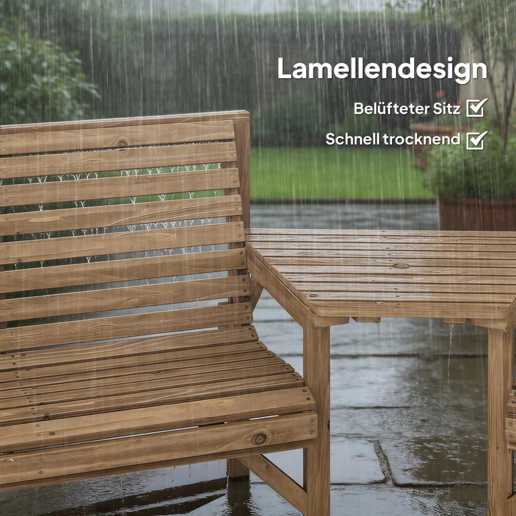 Set di sedie da giardino da 3 set di mobili da balcone con foro per parasole sedia da giardino panca tavolo rimovibile 121x65x90 cm in legno naturale