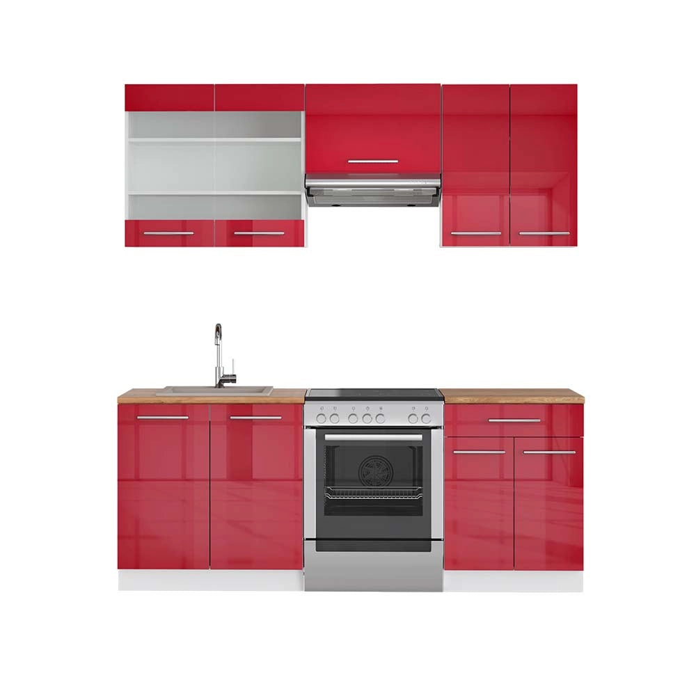 Cucina componibile Fame-Line Bordeaux lucido/Bianco 200 cm, PL Rovere Vicco