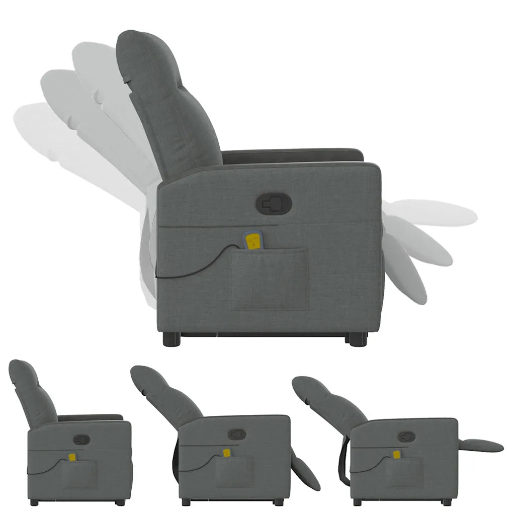 Poltrona | Sedia Relax Alzapersona Massaggi Reclinabile Grigio Scuro Tessuto