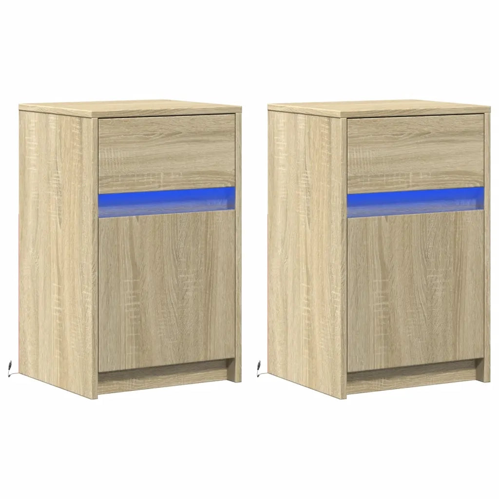 Comodini con Luci LED 2pz Rovere Sonoma in Legno Multistrato